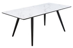 Caspian White Printed Faux Marble/Black Metal Dining Table