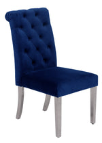 Cassie 2 Navy Blue Velvet/Silver Metal Side Chairs