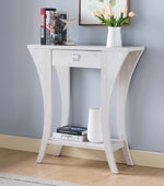 Caterina White Oak Wood Console Table with Drawer & Shelf