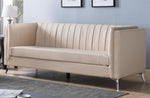 Cathy Cream PU Leather Channel Tufted Sofa