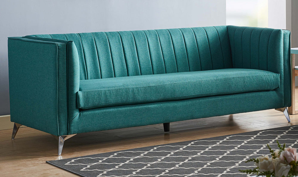 Cathy Turquoise Fabric Channel Tufted Sofa