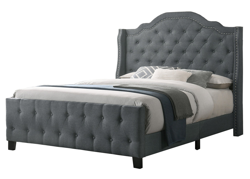 Cecilia Gray Linen Fabric Queen Bed