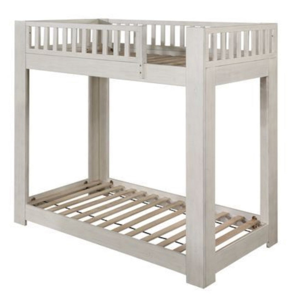 Cedro Weathered White Wood Twin over Twin Bunk Bed