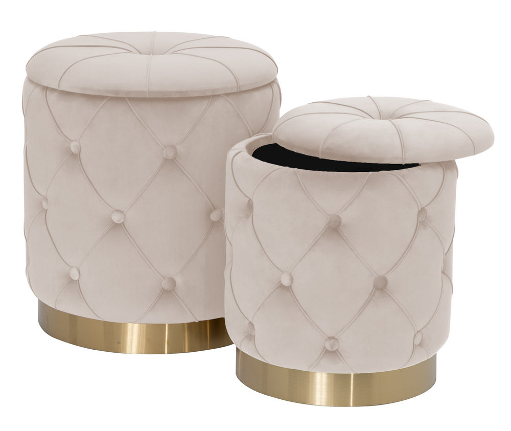 Celeste 2 Beige Velvet Fabric Ottomans