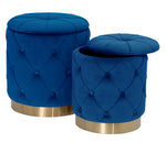 Celeste 2 Blue Velvet Fabric Ottomans