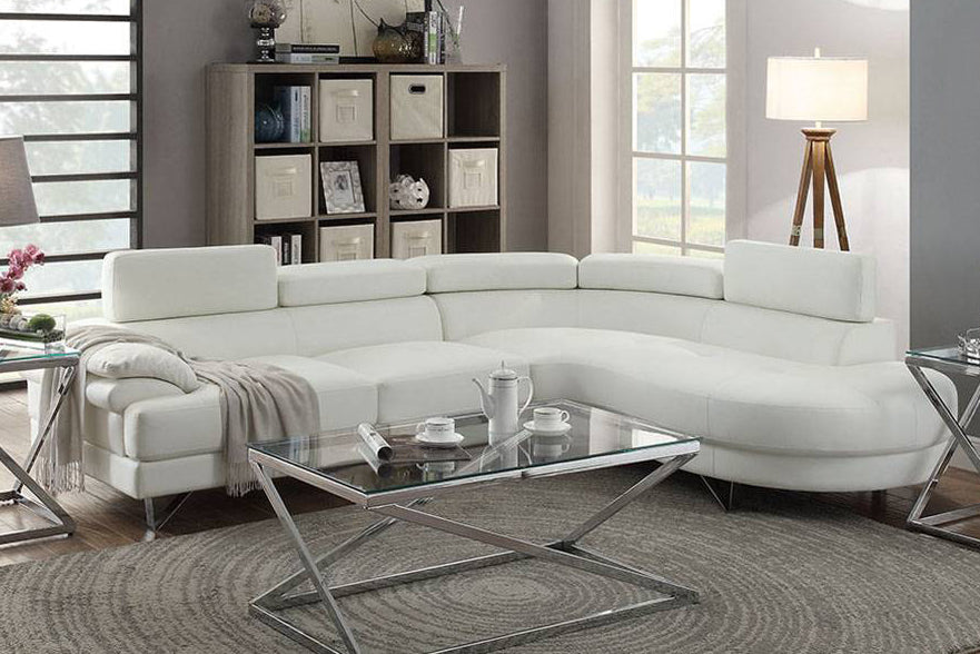 Charis White Faux Leather RAF Sectional Sofa