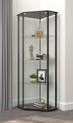 Charleigh Clear Glass/Black Wood Corner Curio Cabinet