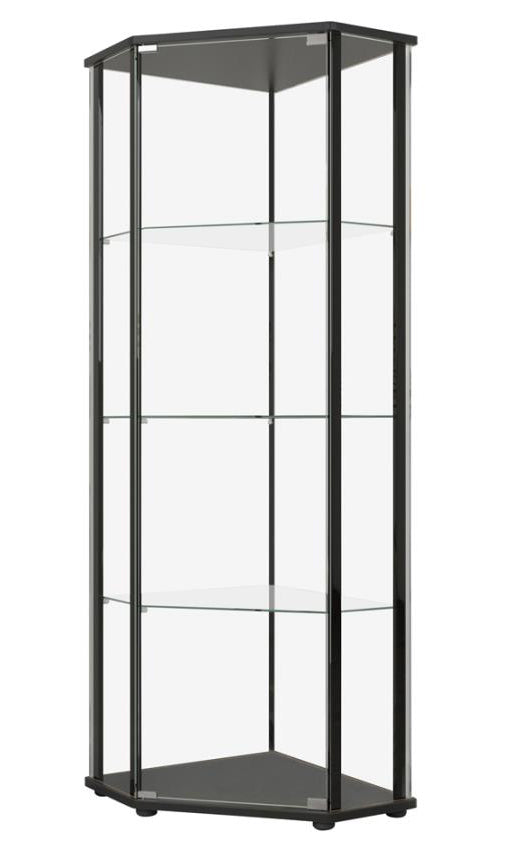 Charleigh Clear Glass/Black Wood Corner Curio Cabinet