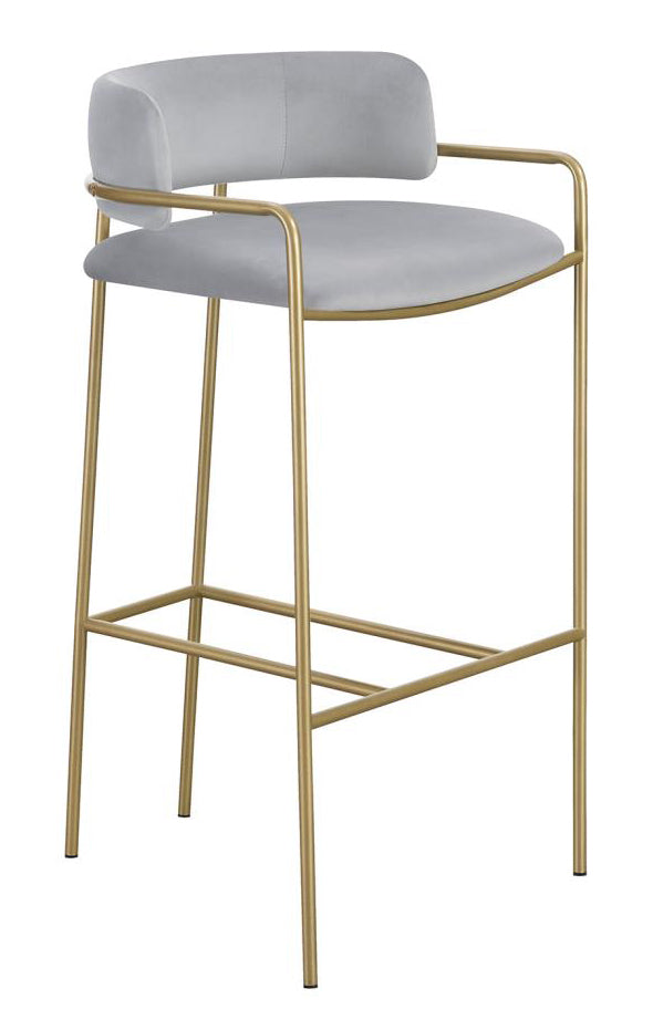 Charlie Grey Velvet/Gold Finish Metal Bar Stool