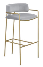 Charlie Grey Velvet/Gold Finish Metal Bar Stool