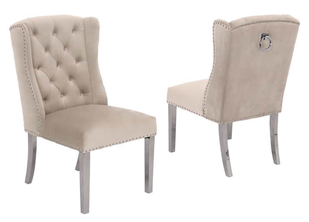 Charline 2 Cream Velvet/Silver Metal Side Chairs