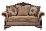 Chateau De Ville Tan & Brown Fabric Loveseat with Nailheads