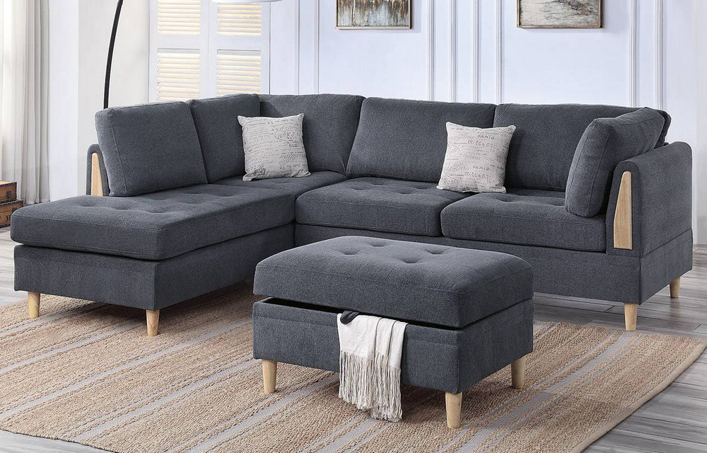 Chhavi Charcoal Chenille Reversible Sectional with Ottoman