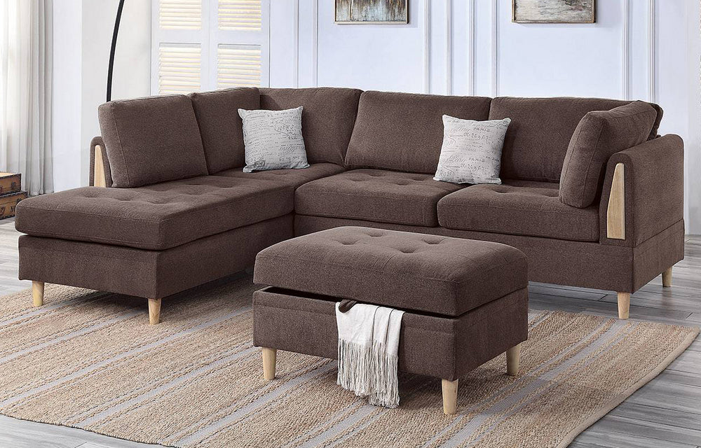 Chhavi Chocolate Chenille Reversible Sectional with Ottoman