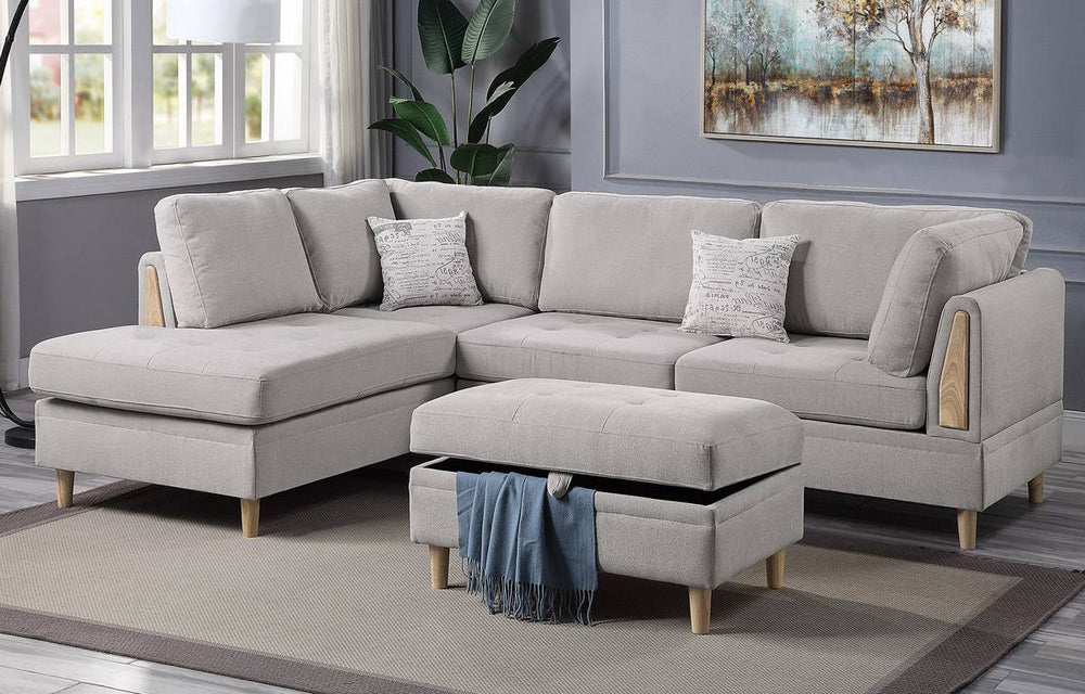 Chhavi Mushroom Chenille Reversible Sectional with Ottoman