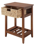 Chinu Walnut Wood/Natural Finish Rattan Side Table