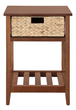 Chinu Walnut Wood/Natural Finish Rattan Side Table