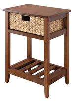 Chinu Walnut Wood/Natural Finish Rattan Side Table