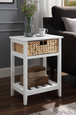 Chinu White Wood/Natural Finish Rattan Side Table