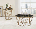 Cicatrix Black Faux Marble Print Glass/Champagne End Table