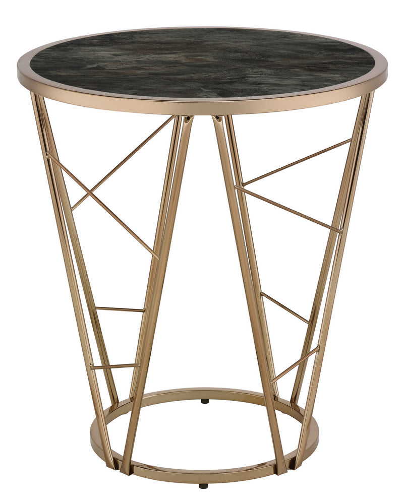 Cicatrix Black Faux Marble Print Glass/Champagne End Table