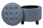 Cleo Blue Gray Textured Fabric Storage Ottoman