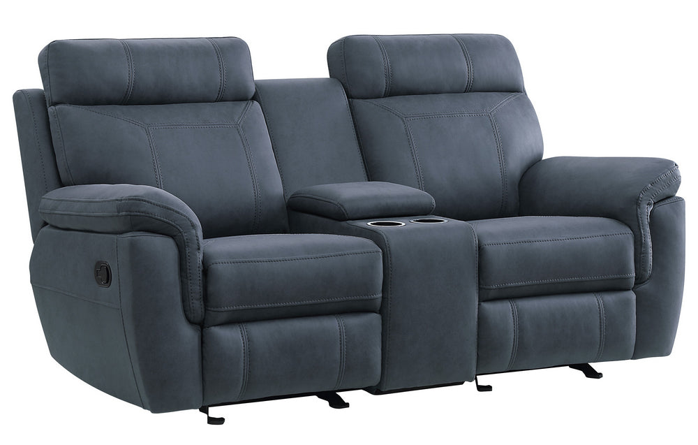 Clifton Blue Microfiber Manual Recliner Loveseat