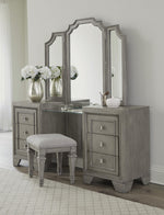 Colchester Driftwood Gray Wood/Gray Fabric Vanity Stool