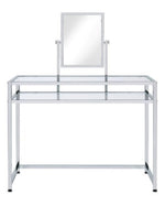 Coleen 3-Pc Chrome Metal/Clear Glass Vanity Table Set