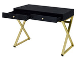 Coleen Black Wood/Brass Metal 2-Drawer Writing Desk with USB