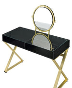 Coleen Black Wood/Gold Metal Vanity Table with Mirror