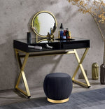 Coleen Black Wood/Gold Metal Vanity Table with Mirror