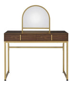 Coleen Walnut Wood/Gold Finish Metal Vanity Table with Mirror