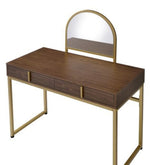 Coleen Walnut Wood/Gold Finish Metal Vanity Table with Mirror