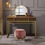 Coleen Walnut Wood/Gold Finish Metal Vanity Table with Mirror