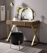 Coleen Walnut Wood/Gold Metal Vanity Table with Mirror