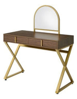 Coleen Walnut Wood/Gold Metal Vanity Table with Mirror