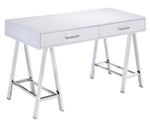 Coleen White High Gloss Wood/Chrome Metal Writing Desk with USB