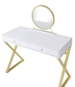 Coleen White Wood/Gold Metal Vanity Table with Mirror