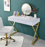 Coleen White Wood/Gold Metal Vanity Table with Mirror