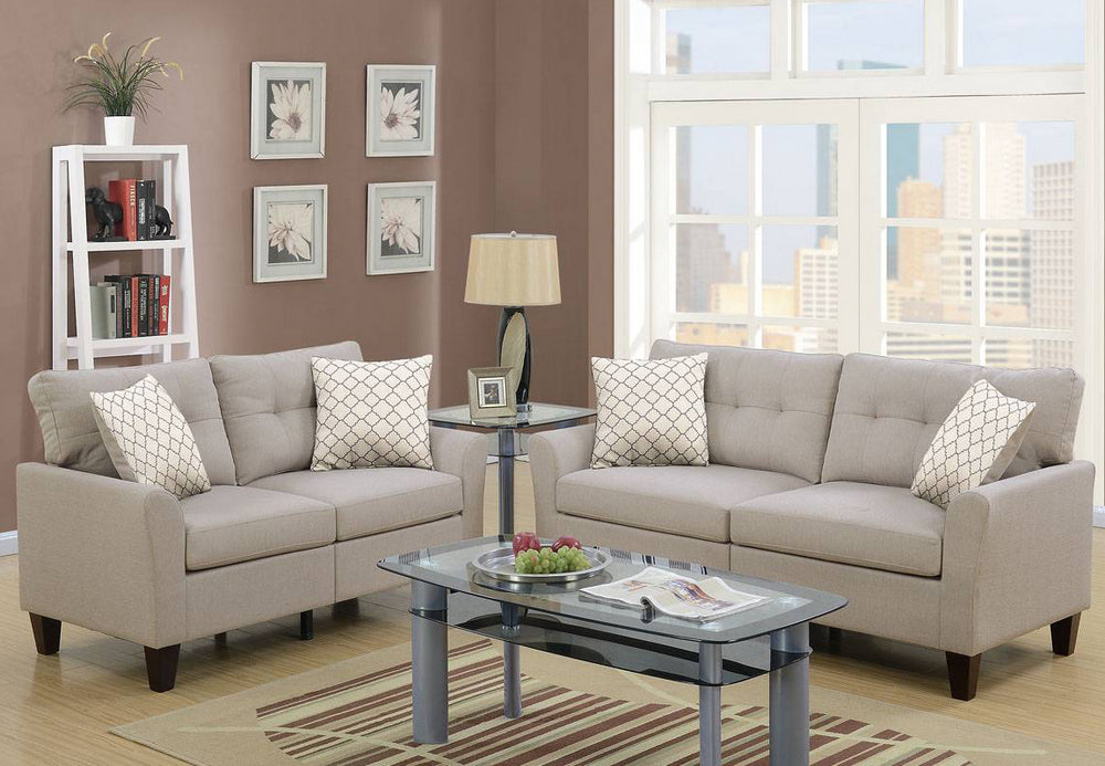 Coline 2-Pc Beige Glossy Polyfiber Sofa Set