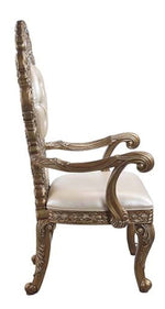 Constantine 2 Bone PU Leather/Brown Gold Wood Arm Chairs