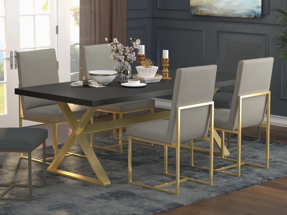 Conway 5-Pc Dark Walnut/Aged Gold Metal Dining Table Set