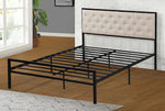 Cooper Beige Linen Fabric/Black Metal Queen Platform Bed