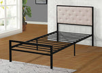 Cooper Beige Linen Fabric/Black Metal Twin Platform Bed