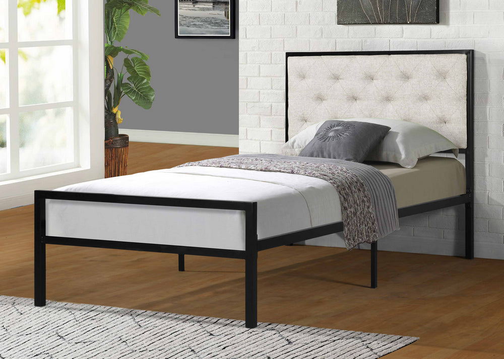 Cooper Beige Linen Fabric/Black Metal Twin Platform Bed