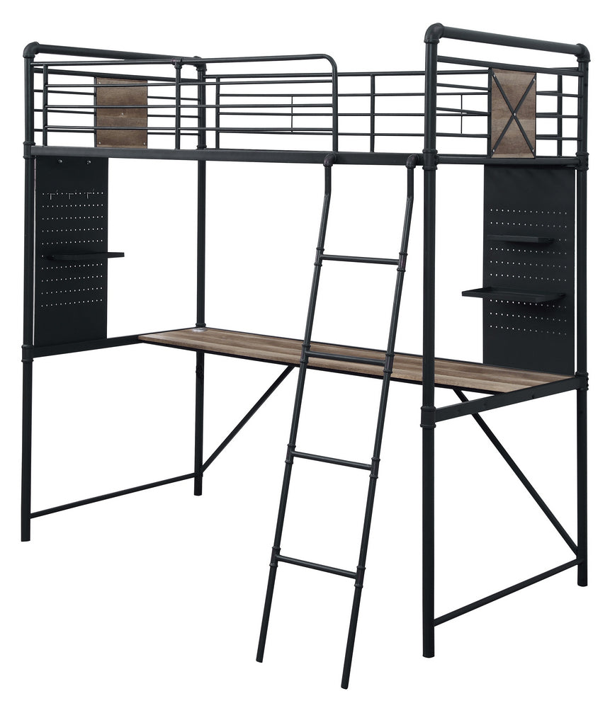 Cordelia Sandy Black Metal Twin Loft Bed with Desk