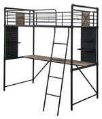 Cordelia Sandy Black Metal Twin Loft Bed with Desk