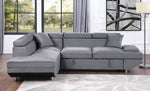 Cruz 2-Pc Gray Velvet LAF Sectional with Pull-Out Bed