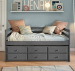 Darcie Gray Wood Twin Bed with Trundle & Storage